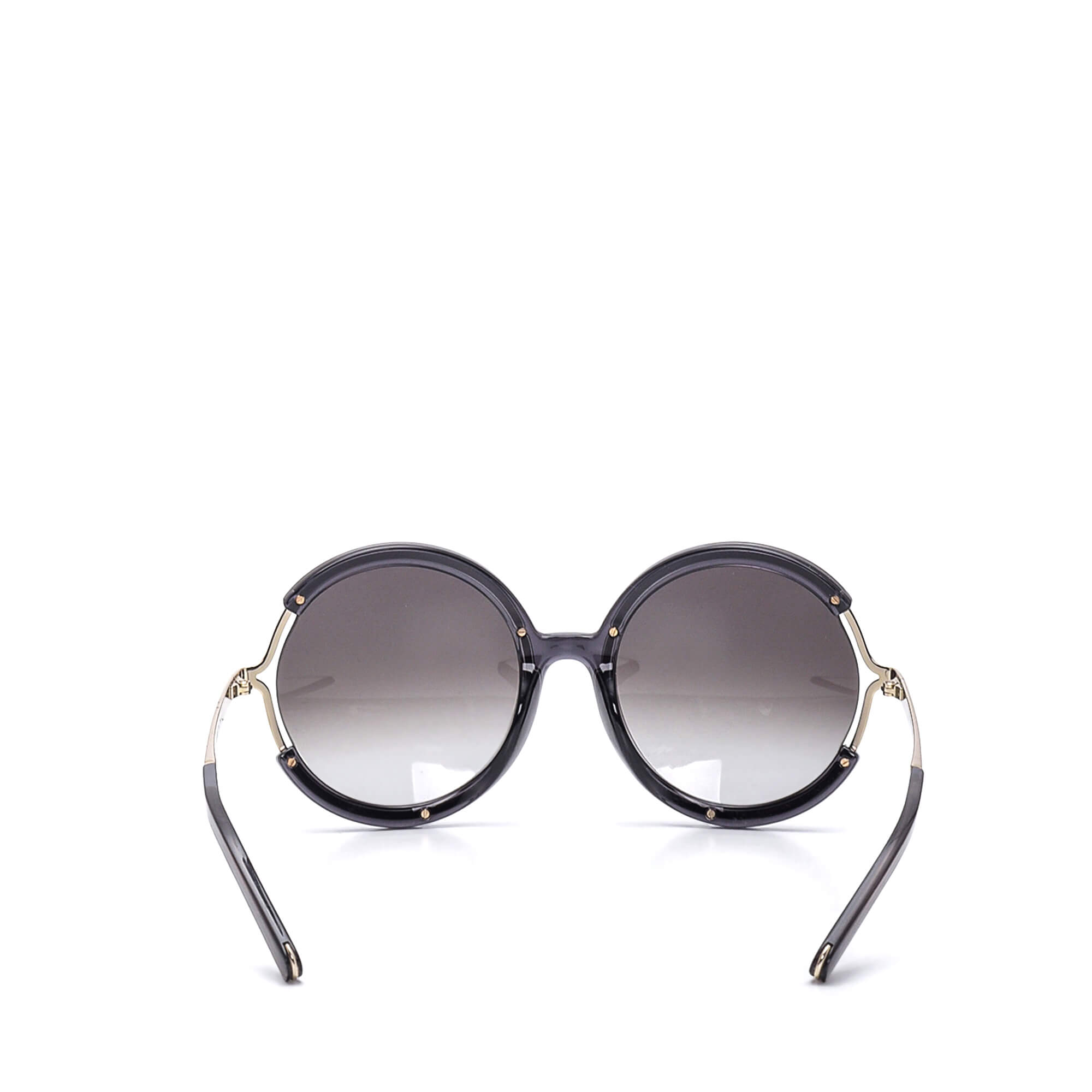 Chloe - Black & Silver Round Oversize Sunglasses
